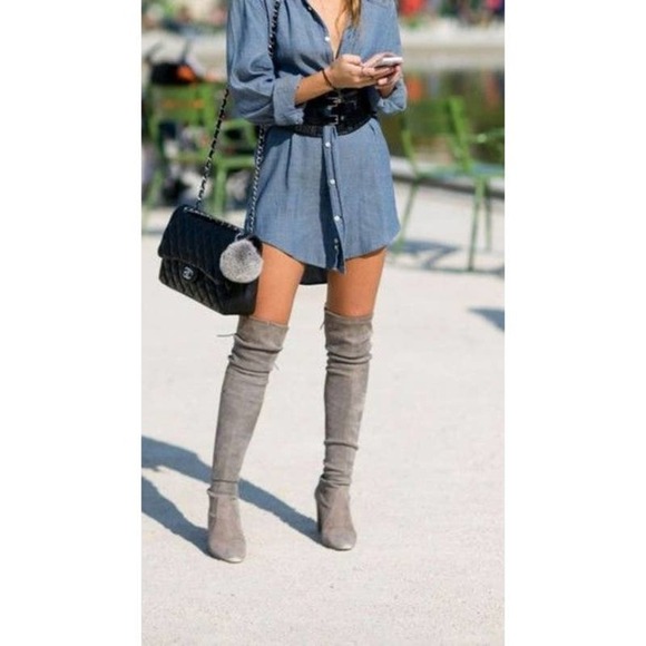 Stuart Weitzman Dark Gray Suede Over The Knee Thigh High Heeled Boots US 7 - Picture 13 of 13